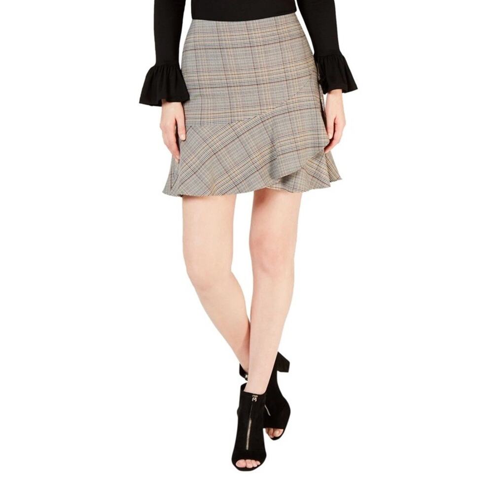 Trina Turk Womens Plaid Mini Skirt, Multicolored Size 12 classic ruffle accent